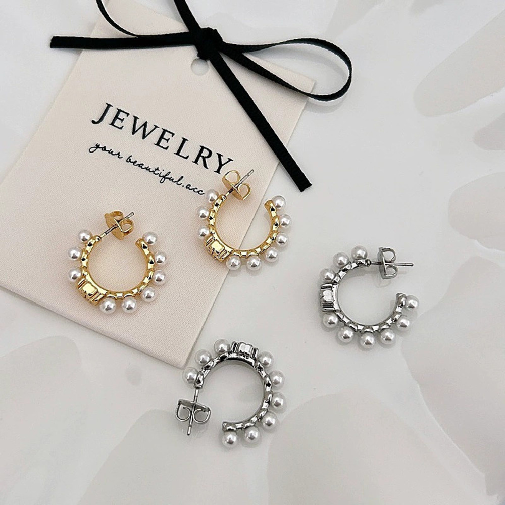 Tory Burch Pearl Stud Earrings Letter Design